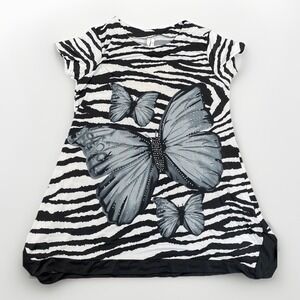 Cristina Love Y2K Butterfly Zebra Print Dress Women L Black White Embellished